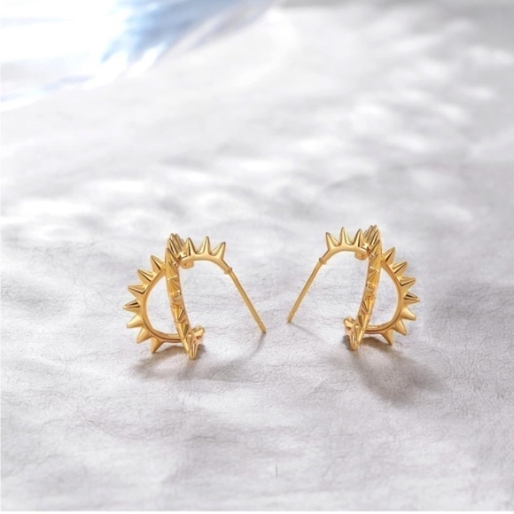 Gold 14k Gold Plated Spiked Circle Earrings - Picture 2 of 4
